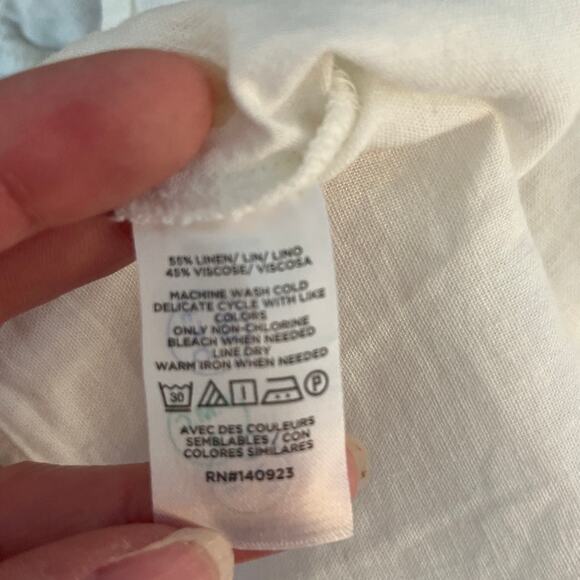 Loft Womens Linen Blend Off The Shoulder Ruffle Top Sz Medium White Black Resort - Picture 4 of 6